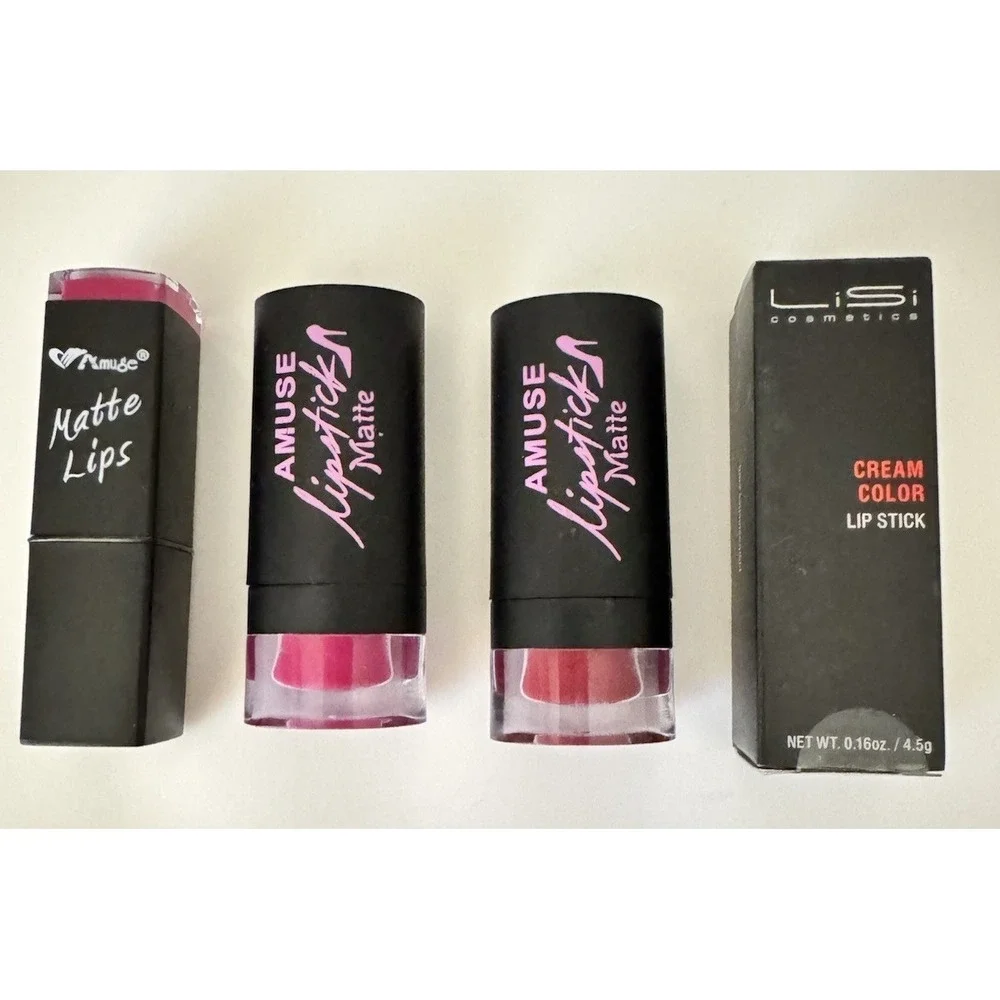 Lot of 4 Lipsticks – Amuse & LiSi Mix Matte & Cream Shades New Sealed